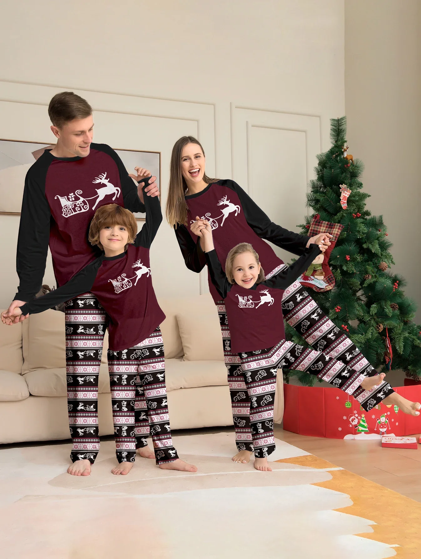 DOUUCO Familie Bijpassende Kerst Pyjama Set Rendier Pyjama Set Kerst Plaid Pyjama Nachtkleding Huiskleding voor Heren Dames Volwassenen Kinderen