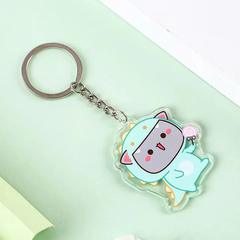 10pcs/lot Mitao Cat Acrylic Keychain Cute Couple Peach Cat Schoolbag Ornaments Cat Surrounding Stand Pendant Charm Keyring Gift