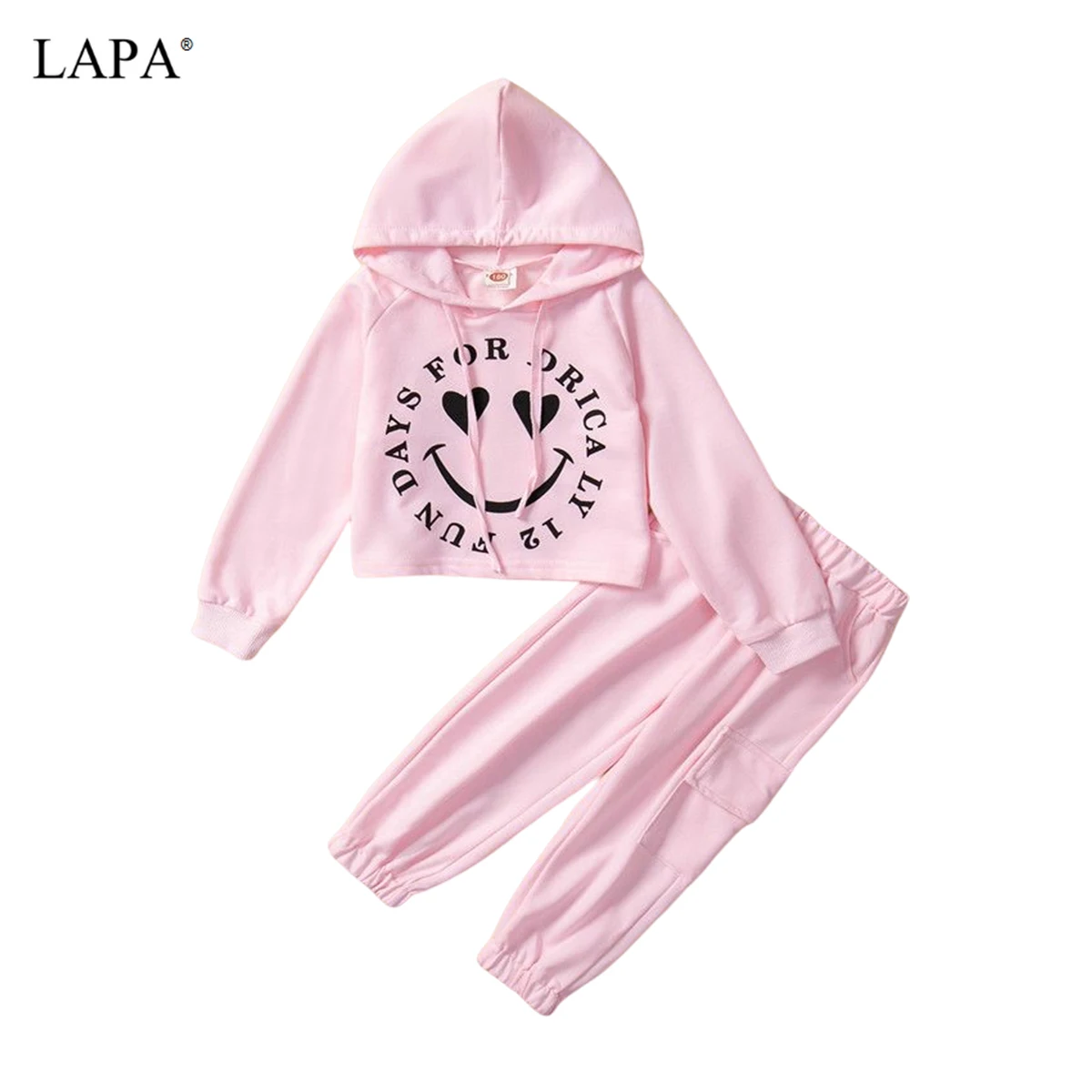 

LAPA 3 to 12 Years Girls Hooded Sweater Letter Long Sleeve Pants Set Outfit Spring Autumn Pink Cute Outfits