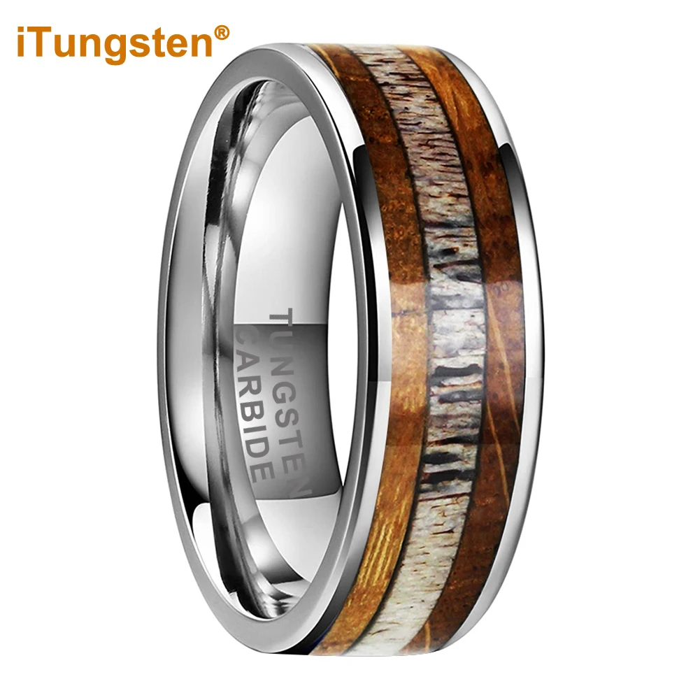 Itungsten 8mm Tungsten Carbide Ring For Men Women Deer Antler Whisky