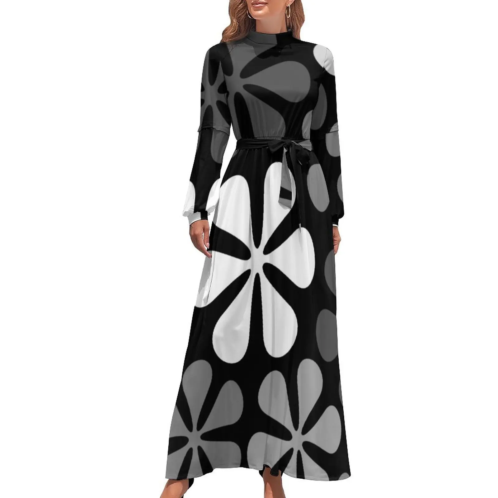 thumbnail image 1 of Vestido largo monocromático con flores abstractas, vestidos de fiesta elegantes para mujer 2024, vestidos de novia para mujer, vestidos para mujer 2024, 1 of 5