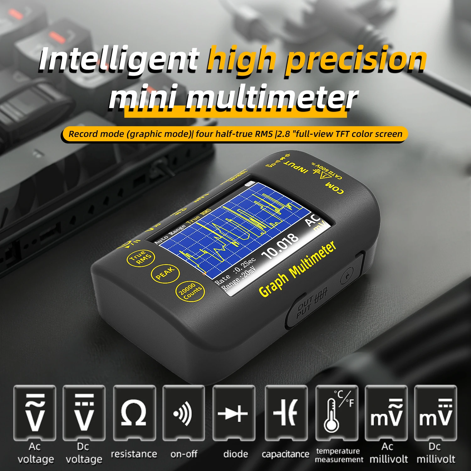 NEW Intelligent digital multimeter 20000 counts voltage real-time waveform recording temperature test lithium battery voltmeter