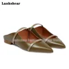 Double Straps Flats Slippers Women Mules Pointed Toe Flats Mules Shallow Narrow Bands Ladies Beach Shoes Tendencia Zapatos Mujer 1