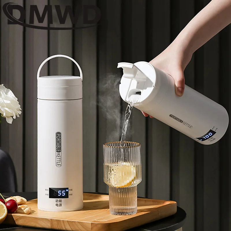 DMWD Portable Electric Heating Cup Hot Water Thermal Boiler 500ml Travel Electric  Kettle Stainless Steel Insulated Water Bottle - AliExpress