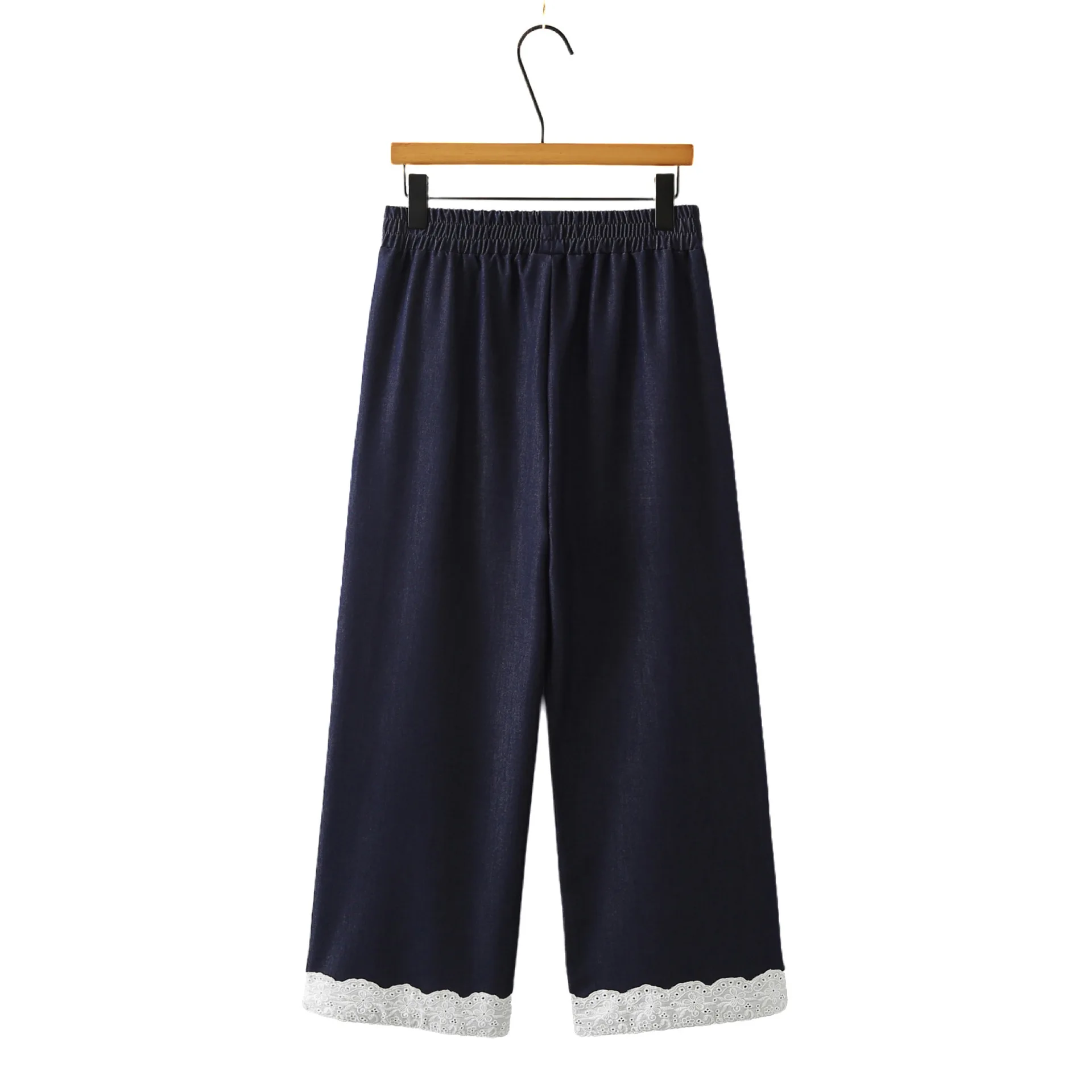 New Autumn Style Of Lace Hem Lyocell Denim Straight Leg Pants Casual Fashion Plus Size Women's Jeans 8591