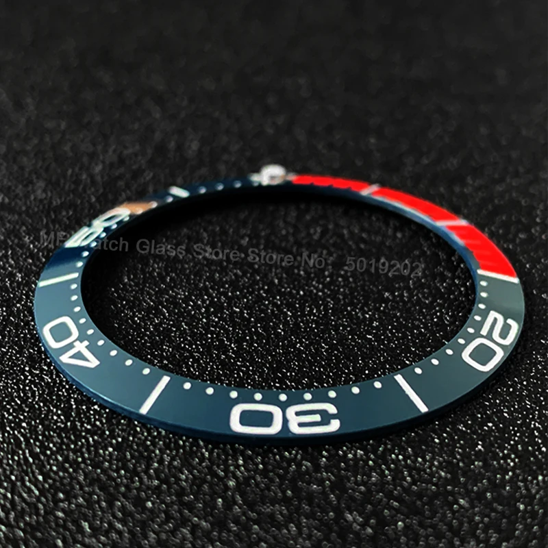Sloped Ceramic Bezel Insert 38*30.6mm Luminous Pip At 12 For OMG Sea Master Series Mod Watch Parts