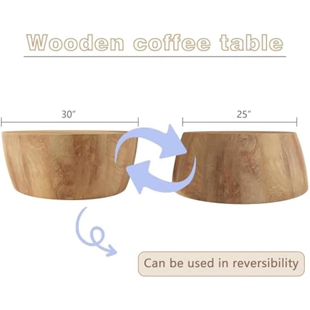 Round Coffee Table, 29.52IN Wooden Coffee Table, Reversible Round Table, Vintage Round Coffee Table Suitable for Bedroom 2
