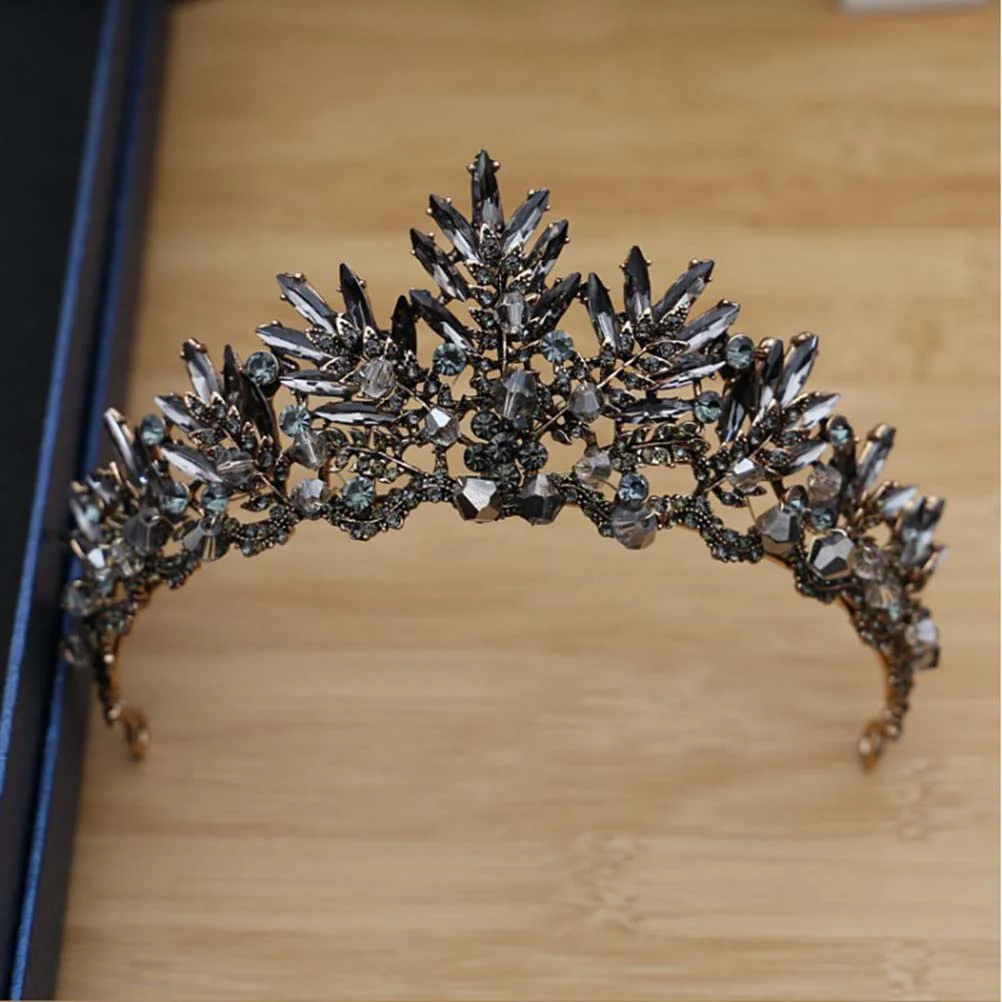 

Vintage Baroque Crown Alloy Headdress Bridal Tiara Hairband Hair Accessory Wedding Headpiece (Black)