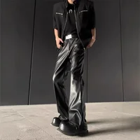 American Retro High-End PU Leather Casual Pants Men's Niche Design Loose Wide Leg Versatile Long Trousers