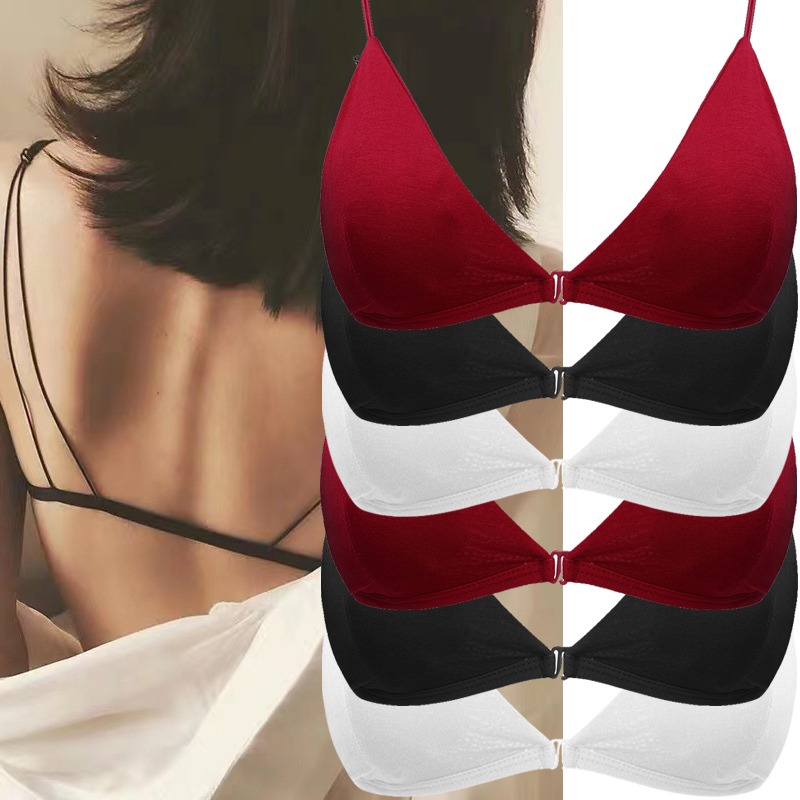 Sexy Thin Suspender Front Button Beautiful Back Bra Neck Triangle Cup Bras Front Buckle Design Lady Straps Wire Free Bralette