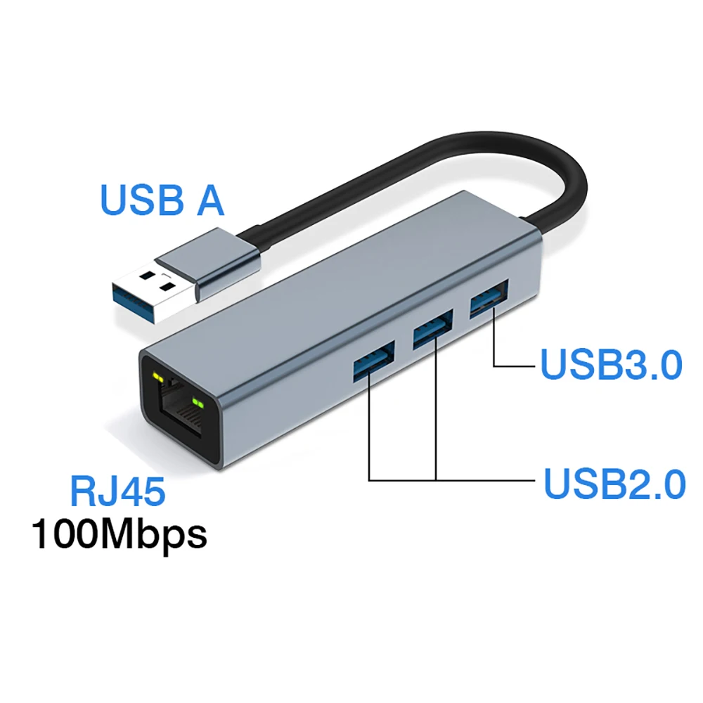 Divisor Usb tipo c Hub Hub com Usb3.0 1000mbps Adaptador Ethernet Rj45 100mbps Usb2.0 Estação de Ancoragem com Carga pd 100w - Imagem 4