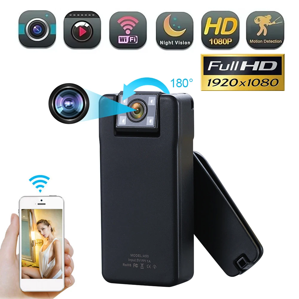 

1080P Mini Digital Camera 150 Degrees Wide Angle Rotation Lens Wireless Video Recording Cam Sports DV with Rotating Back Clip