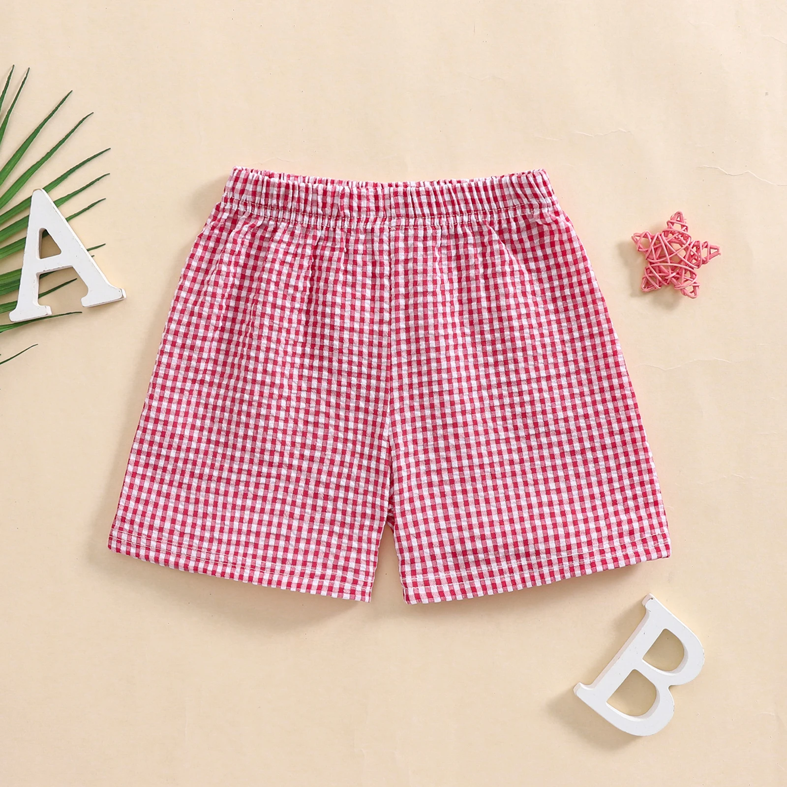 FOCUSNORM 0-4Y Little Kids Girls Boys Summer Shorts 5 Colors Plaid Print Casual Elastic Short Pants for Newborn