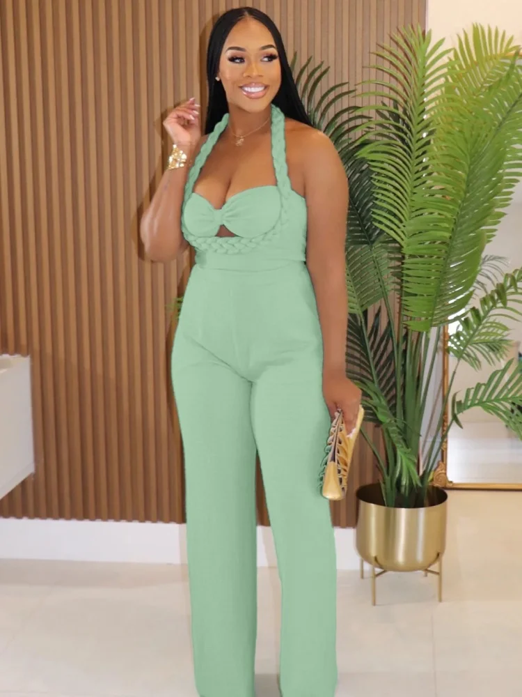 Wmstar Jumpsuit Women New Style High Waist Solid Sleeveless Slip Bodycon Straight Hollow Out Romper Pockets Drop Shopping