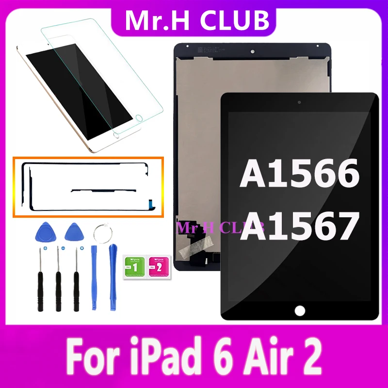 NEW Tested Replacement LCD 9.7 For ipad Air 2 A1566 A1567 ipad 6 LCD  Display Touch Screen Digitizer Assembly With Free Glass