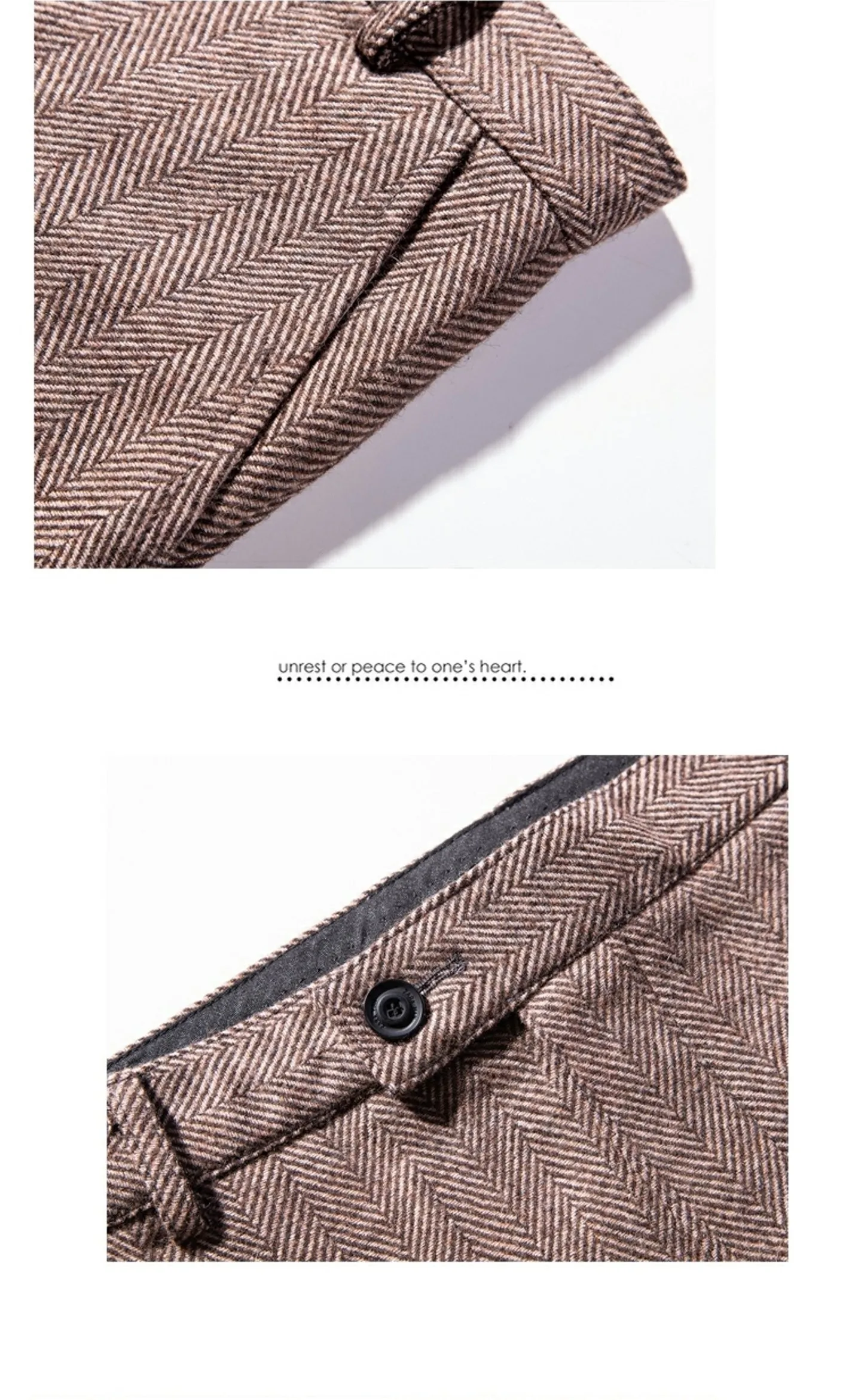 Herrenhose aus Wolle für Herbst und Winter, großes Fischgrätenmuster, britische Retro-amerikanische Freizeithose aus Haremwolle mit geradem Bein – Detail 15