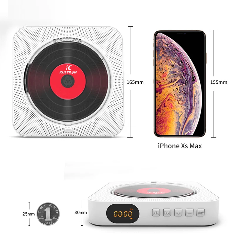 Portable CD Player Bluetooth Speaker Stereo CD Players LED Screen Wall Mountable Music Player with IR Remote Control FM Radio