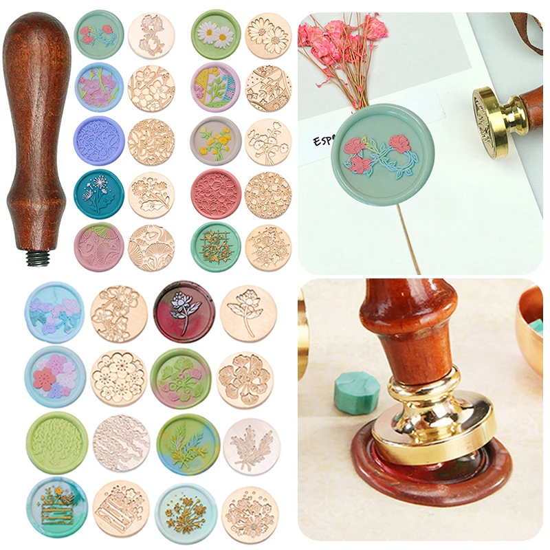 25mm Stamp Head Classic Vintage Round-shape Wax Sealing Copper Head DIY Manual Account Invitation Envelope for Gift Scrapbooking