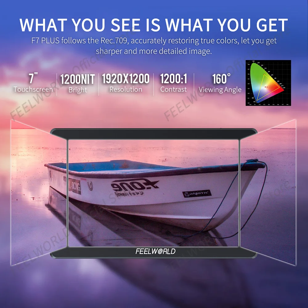 FEELWORLD F7 PLUS 7&rdquo; 4K HDMI High Brightness 1200nit DSLR Camera Field Monitor Touch Screen With F970 External Power FOR Film