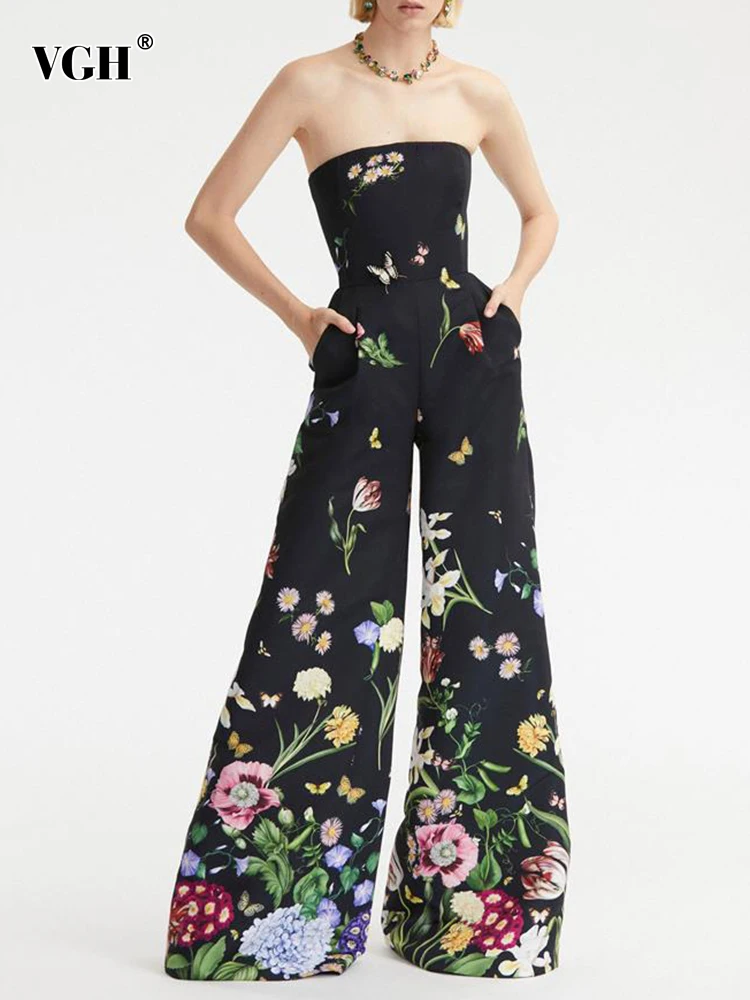 VGHCasualStraplessPrintJumpsuitsForWomenSleevelessHighWaist