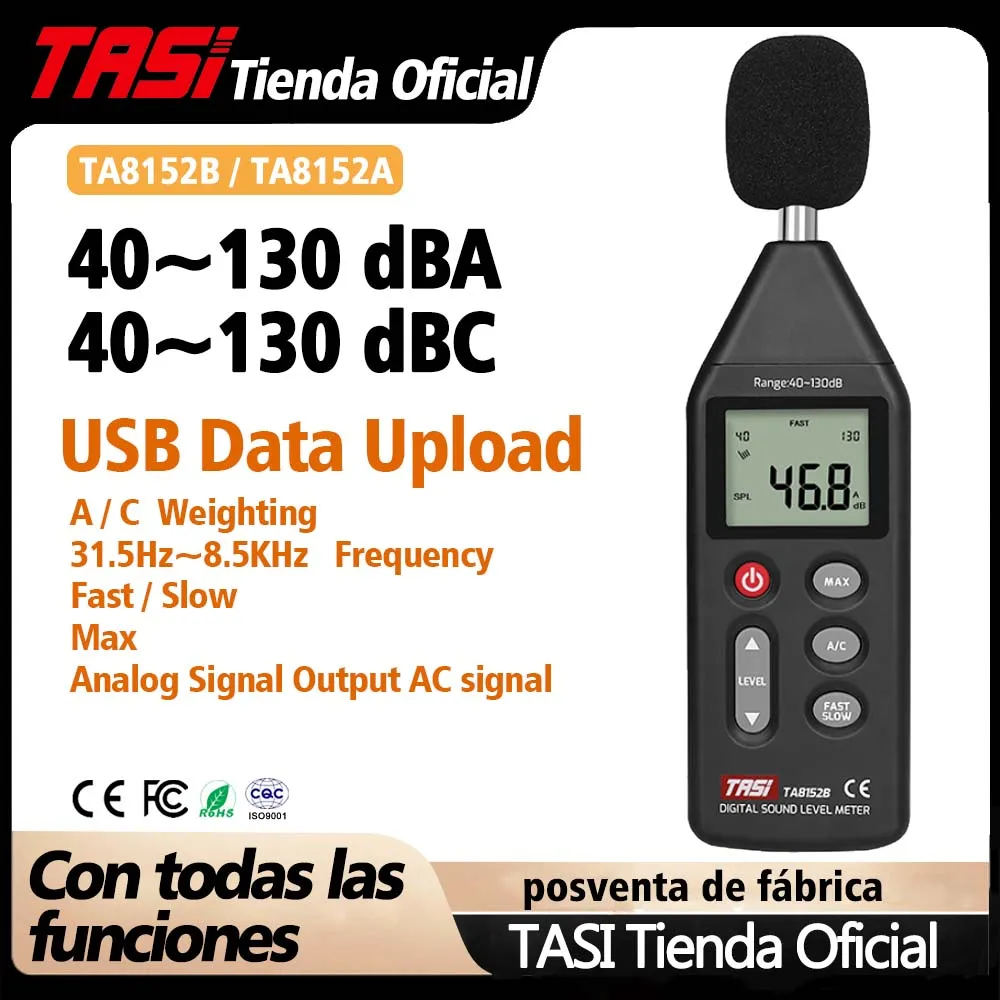 Compre Tasi TA8152A LCD Pantalla Nivel de Sonido Digital Medidor de Ruido  Medición Del Detector de Audio Volumen de Decibelio en China
