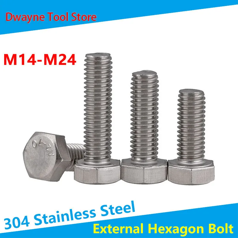 

304 Stainless Steel External Hexagon Screw Extended Full Thread External Hexagon Bolt Screw M14-M24