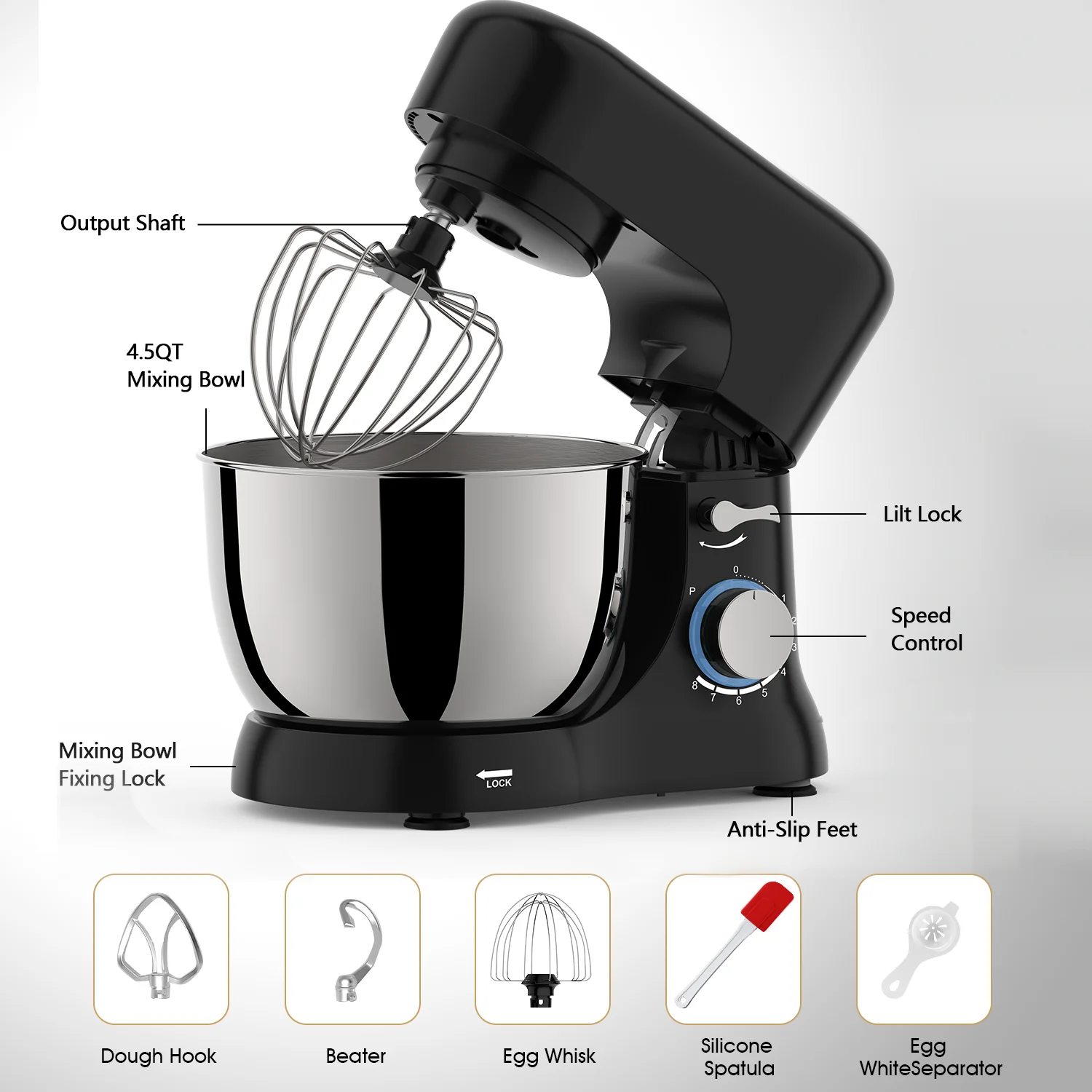 1000W black Kitechen Aid mixes with three accessories 5