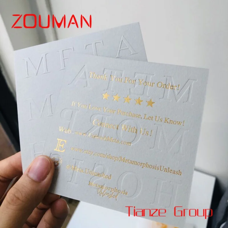 Custom , Cotton Card Postcard Professional Colorless Concave Gold Foil Printing Custom Embossed Greeting Card for Business