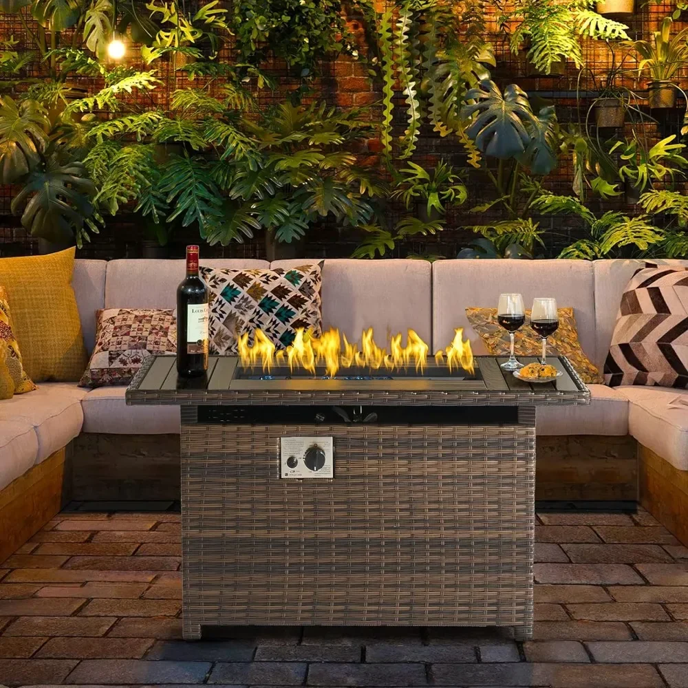 

Fire Pit Table with Storage, 40 in CSA Propane Fire Table Rectangular, Auto Ignition Gas Firepit, Portable Fire Pit