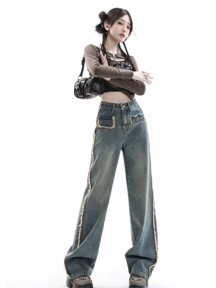 Retro Blue Spring And Autumn New Women's Jeans Style Trend Fashion Versatile Micro Raglan Jeans