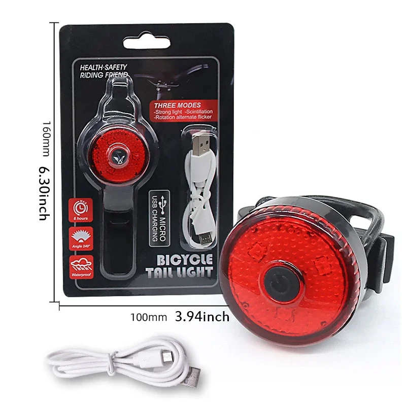 Bicycle COB Red Rear Light Bicycle High Visibility Rechargebale Usb Bike Tail Li
