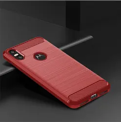 Shockproof Carbon Fiber Brushed Texture Silicone Phone Case for Moto One (Red)