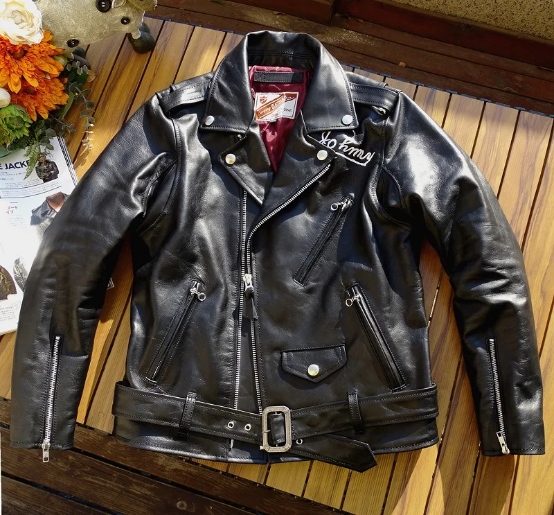 YR Free shipping Classic 613 motor rider style genuine leather jacket Men quality tanned goatskin coat