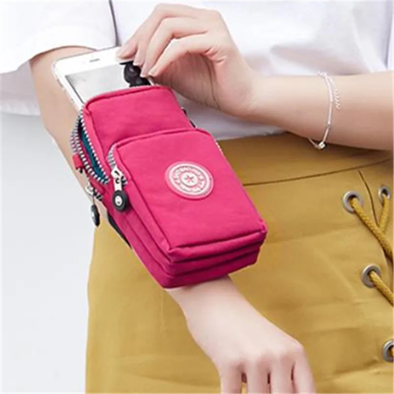 Nylon schoudertas/telefoontas voor dames, sportieve hardlooptas met meerdere lagen en ritssluiting, portemonnee/munttasje_voghion.com