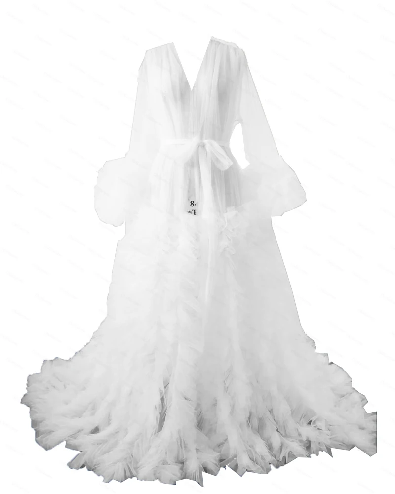 

Женское Тюлевое длинное платье невесты с V-образным вырезом и цветочными манжетами