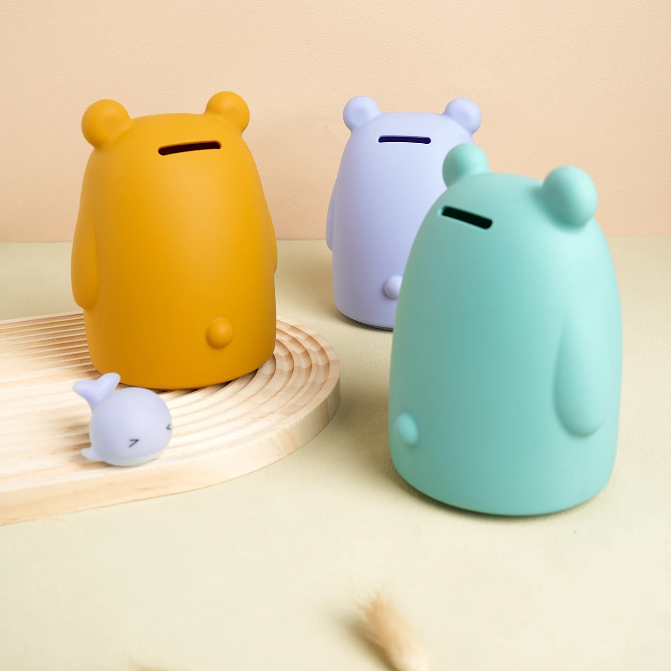 1PCS Baby Silicone Piggy Bank Cute Bear Shape Baby Toys Soft Money Bank Pure Color Items Kids Coin