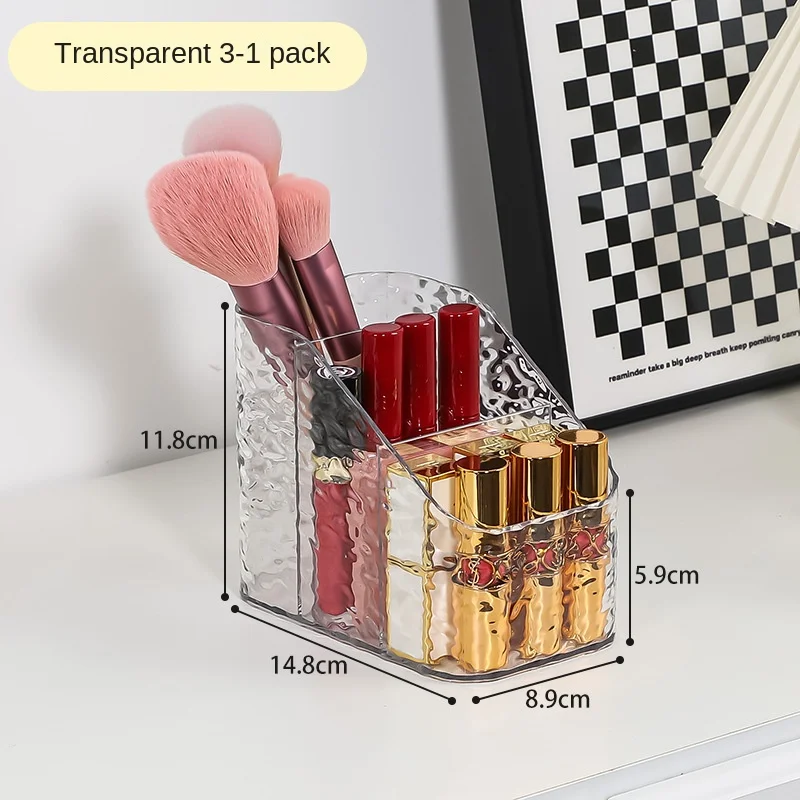 Storage Box Desktop Cosmetics Pen Holder Makeup Storage Bucket Nordic Style Transparent Trapezoidal Cosmetics Storage Rack 6