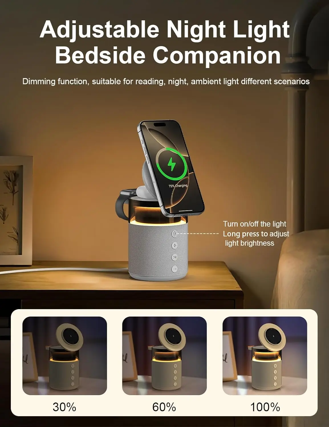 5-in-1 Bluetooth 5.4 Speaker Magnetic Wireless Charging Night Light Charger For iPhone 17 16 15 14 13 12 Apple Watch AirPods Pro