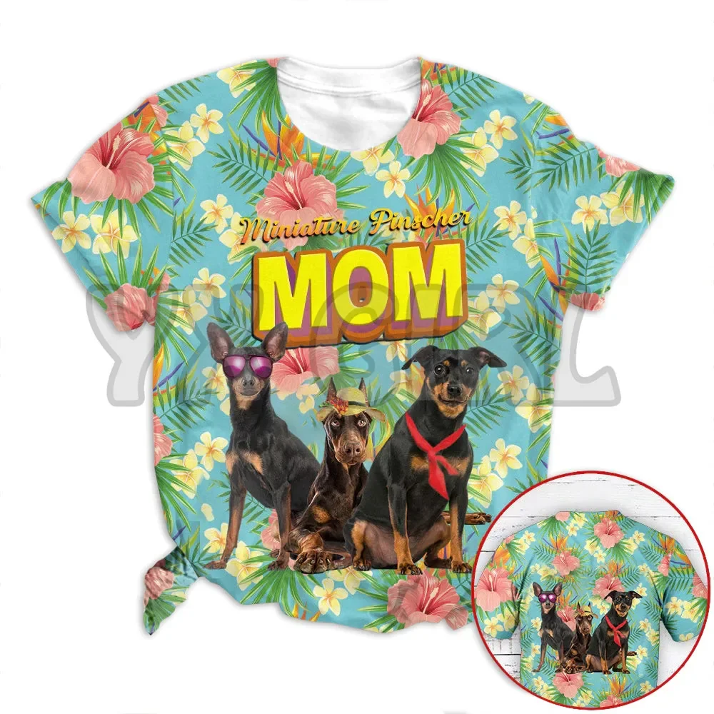 

Летняя модная мужская футболка, миниатюрные футболки Pinscher Mom с тропическим рисунком, 3D футболки со смешным принтом собак, Футболки унисекс