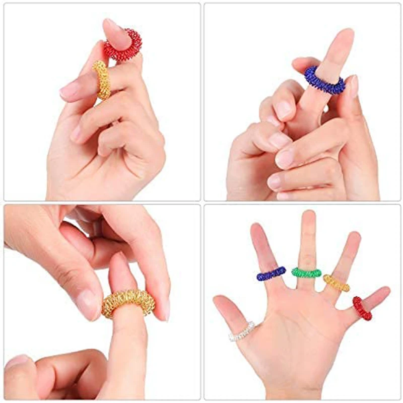 Finger Rings Set Stress Reducer Massager Sensory Fidget Toy Stress Relief Fidget Toys Acupressure Rings Spiky for Teens Adults 10pcs