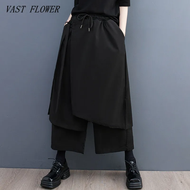 

Elastic high Waist Pocket vintage Casual loose spring summer autumn wide leg skirt Pants Women Trousers 2023 clothing Streetwear