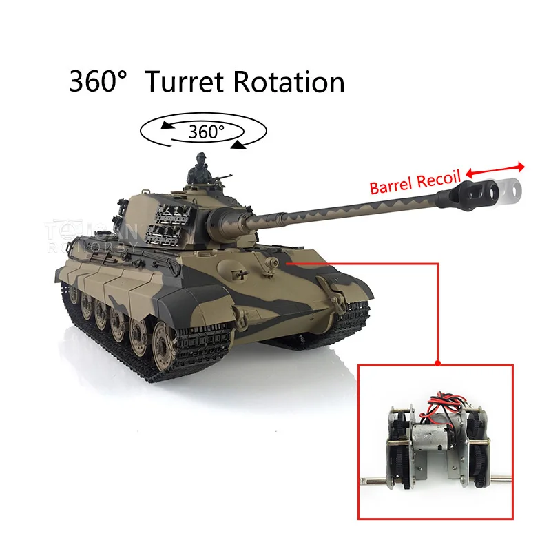 Henglong 1/16 7.0 King Tiger RTR RC Tank 3888A FPV 360 Turret Rotation Barrel Recoil Smoke Effect BBs Airsoft TH19738-SMT7 2