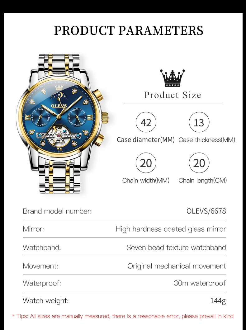 OLEVS 6678 Automatic Men's Watch Luxury Moonswatch Mechanical Watch For Men Top Brand Waterproof Hollow Skeleton Man Wristwatch