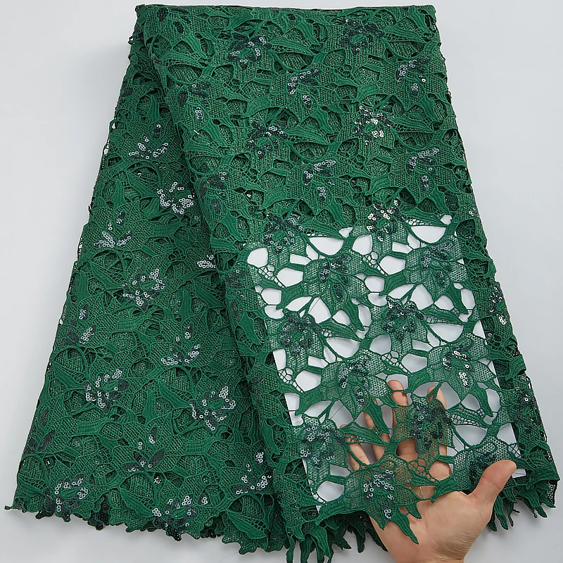 

African Mesh Lace Fabric High Quality Nigerian French Water Soluble Lace Fabrics With Sequins Women For Wedding Dress 2928A