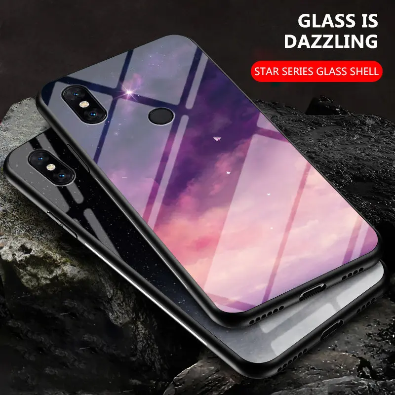 Starry Grain Shockproof Glass Hard Back Cover with Soft Bumper