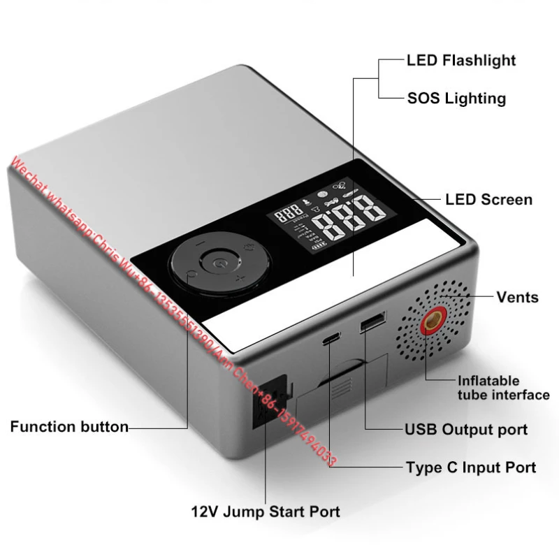 

12000mAh Car Jump Starter 12V Output and tire air compressor with Fast charge Air Pump mini car jump starter with tyre inflator