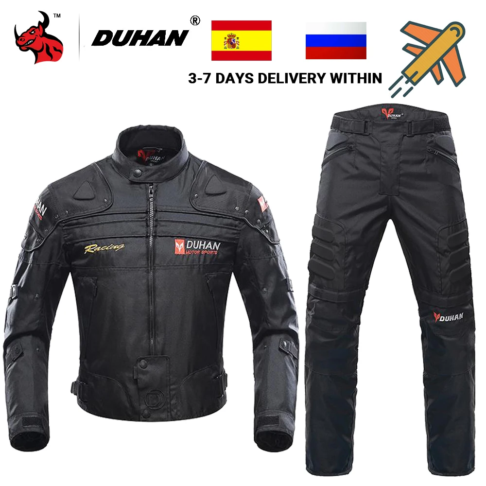 Motorcycle jacket motorcycle clothing DUHAN Four seasons winter cold-proof motorcycle jacket moto + protector motorcycle pants moto suit touring clothing protective gear
