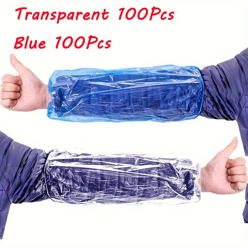 Waterproof Disposable Arm Sleeves Covers - 100/200pcs, Blue Transparent, Ideal for Repairing, Cleaning, and Tattooing Tasks