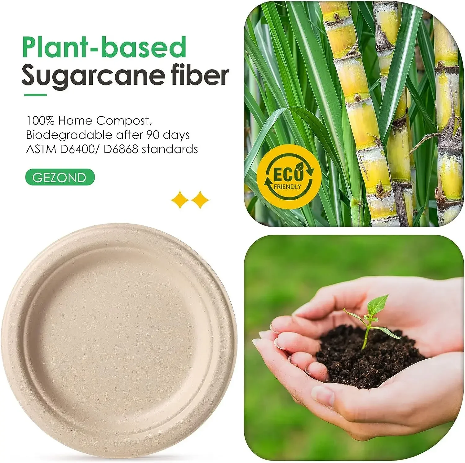Piatti Biodegradabili 100% Compostabili – 25,4 E 30,5 Cm, Resistenti, Microonde, Non Sbiancati, Ecologici