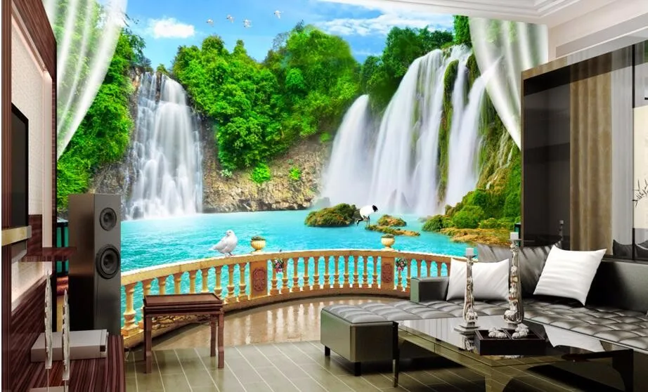 Custom Waterfall Mural para decoração de casa,